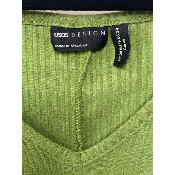 ASOS DESIGN Blouse Shirt Ribbed V-Neck Top Olive‎ Green Women's Plus Size 24 - Picture 6 of 10